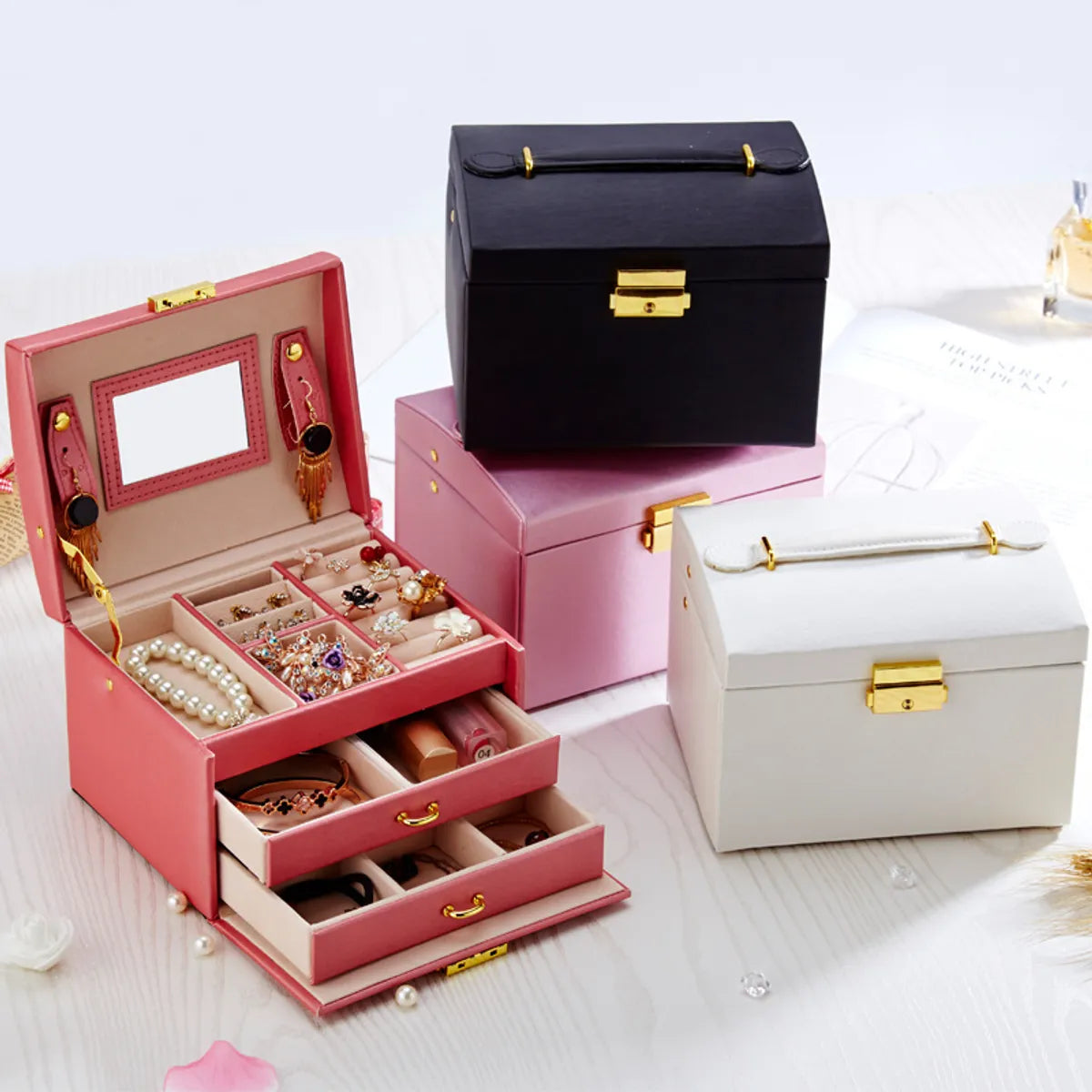 Simple Style Solid Color Pu Leather Jewelry Boxes