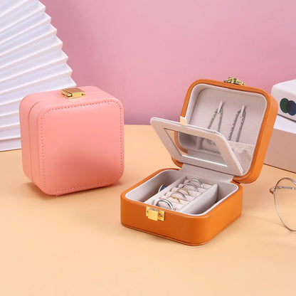 Simple Style Solid Color Pu Leather Layered Metal Button Jewelry Boxes