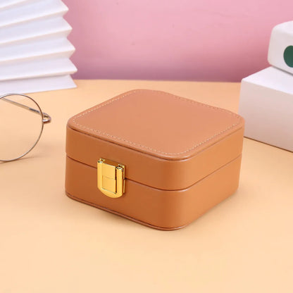 Simple Style Solid Color Pu Leather Layered Metal Button Jewelry Boxes