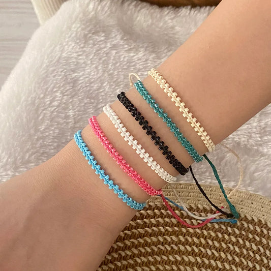 Simple Style Solid Color Seed Bead Rope Wholesale Drawstring Bracelets