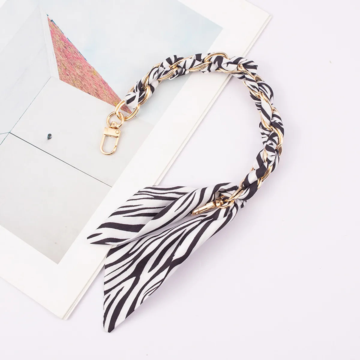 Simple Style Solid Color Silk Scarf Metal Mobile Phone Chain