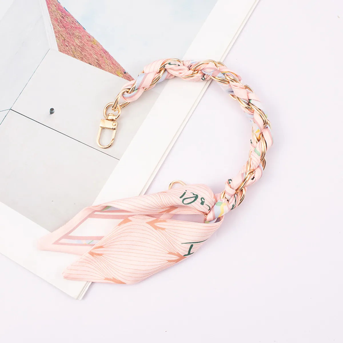 Simple Style Solid Color Silk Scarf Metal Mobile Phone Chain