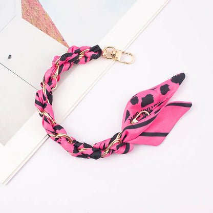 Simple Style Solid Color Silk Scarf Metal Mobile Phone Chain