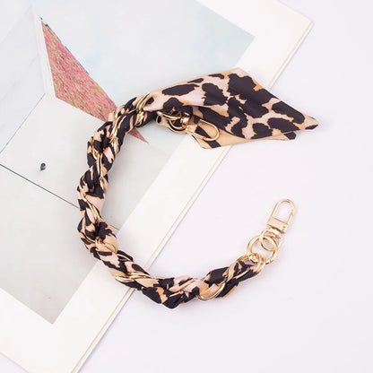 Simple Style Solid Color Silk Scarf Metal Mobile Phone Chain