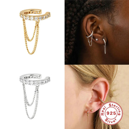 Simple Style Solid Color Silver Plating Chain Inlay Zircon Ear Clips 1 Piece