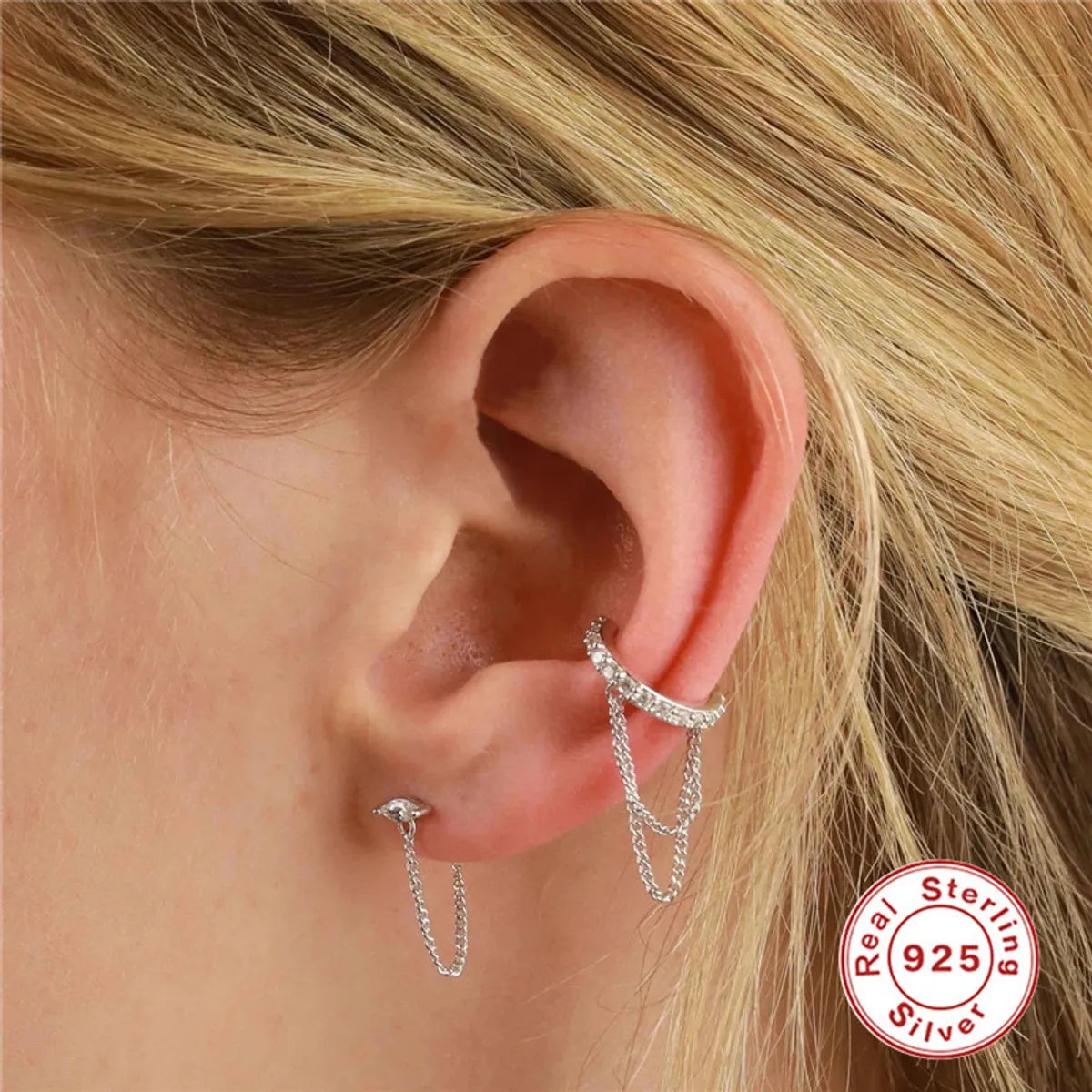 Simple Style Solid Color Silver Plating Chain Inlay Zircon Ear Clips 1 Piece