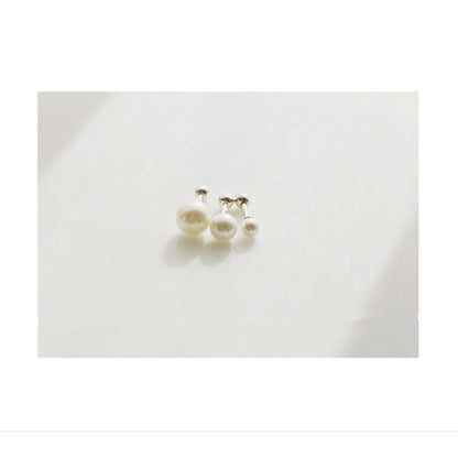 Simple Style Solid Color Silver Plating Inlay Pearl Ear Studs 1 Pair