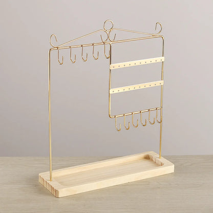 Simple Style Solid Color Solid Wood Iron Jewelry Rack