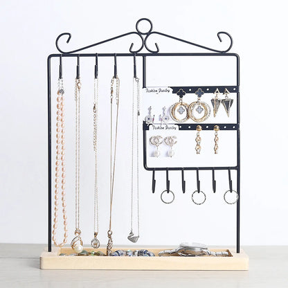 Simple Style Solid Color Solid Wood Iron Jewelry Rack