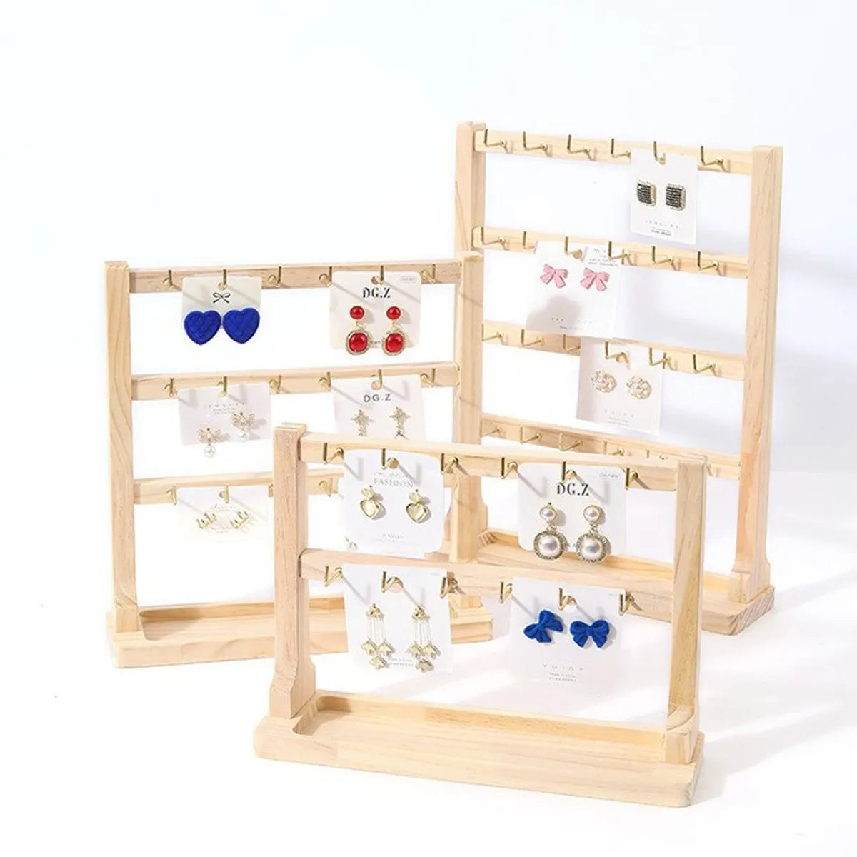 Simple Style Solid Color Solid Wood Jewelry Rack