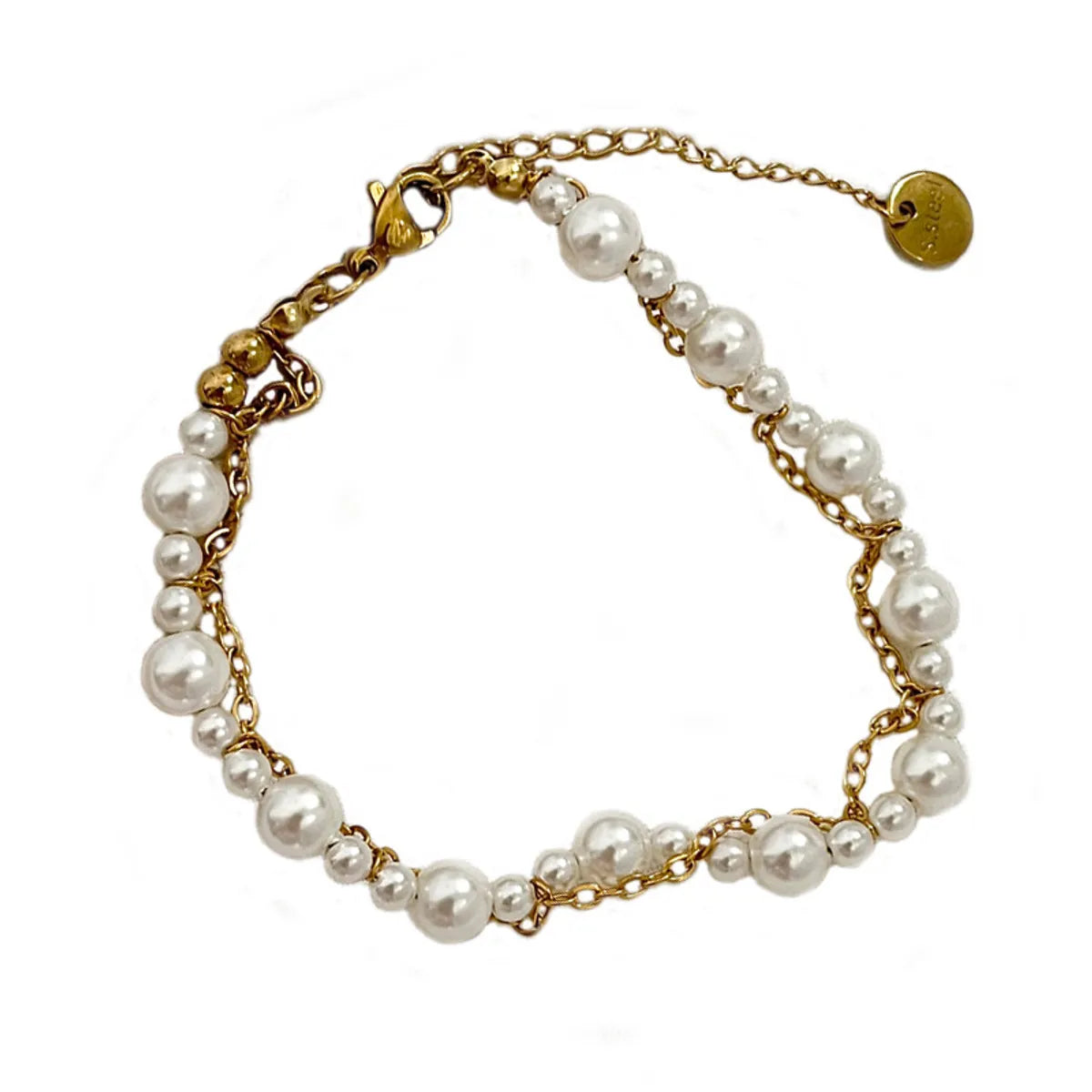 Simple Style Solid Color Stainless Steel Artificial Pearl Chain Bracelets