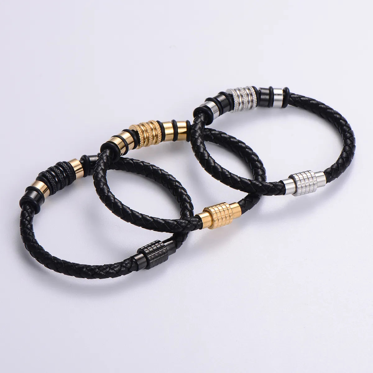 Simple Style Solid Color Stainless Steel Beaded Plating 24k Gold Plated Bracelets