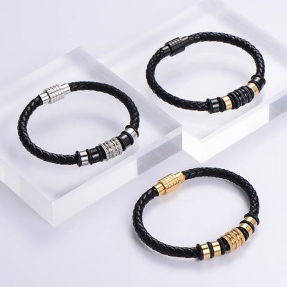 Simple Style Solid Color Stainless Steel Beaded Plating 24k Gold Plated Bracelets