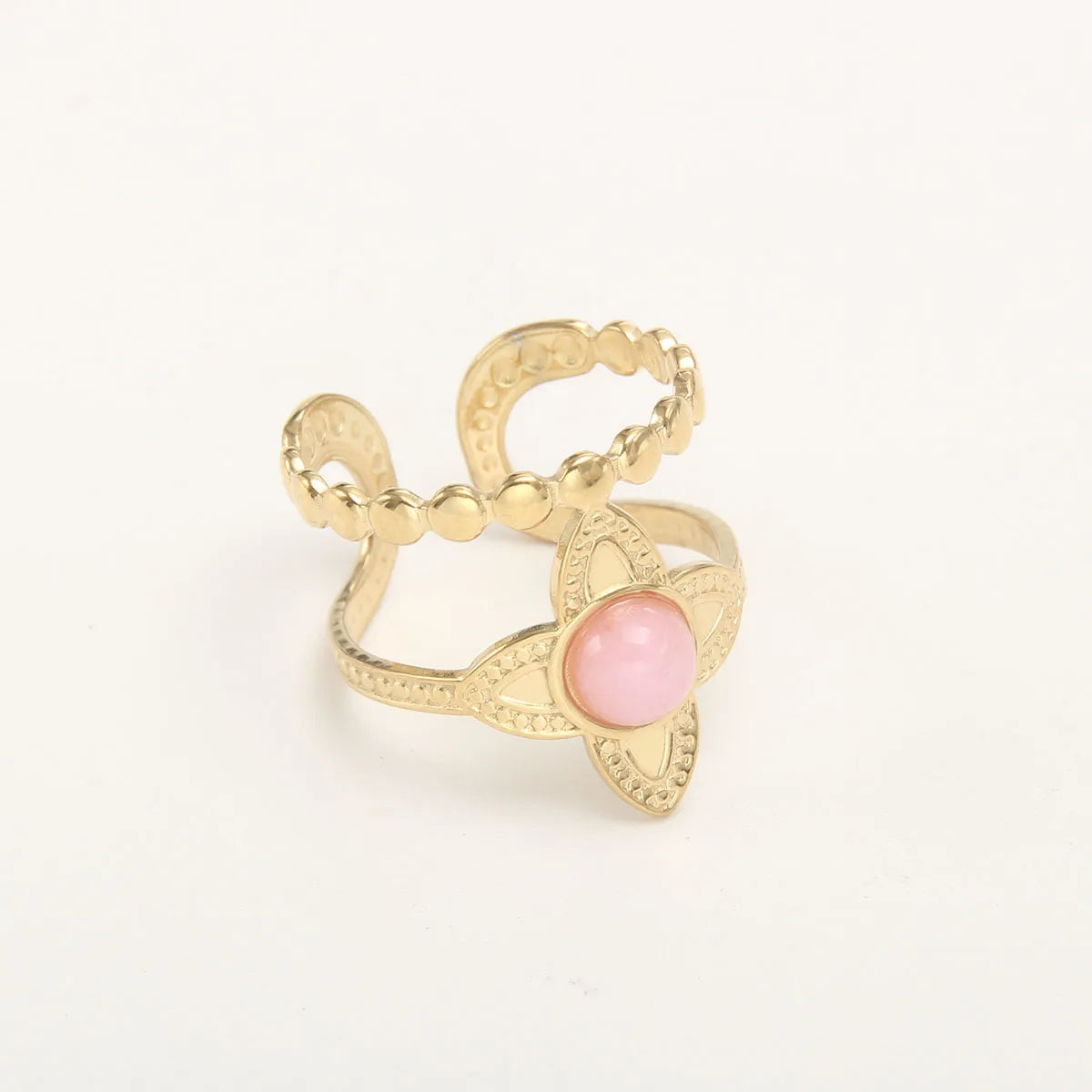 Wholesale Jewelry Simple Style Solid Color 304 Stainless Steel Natural Stone 18K Gold Plated Plating Inlay Open Ring