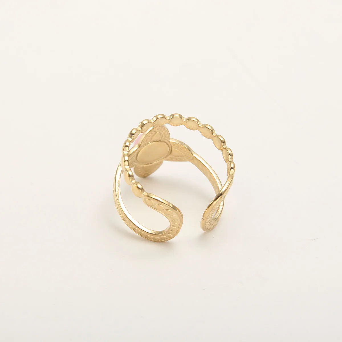 Wholesale Jewelry Simple Style Solid Color 304 Stainless Steel Natural Stone 18K Gold Plated Plating Inlay Open Ring