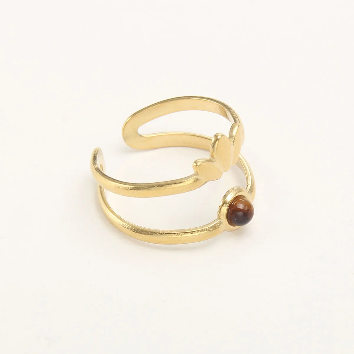 Wholesale Jewelry Simple Style Solid Color 304 Stainless Steel Natural Stone 18K Gold Plated Plating Inlay Open Ring