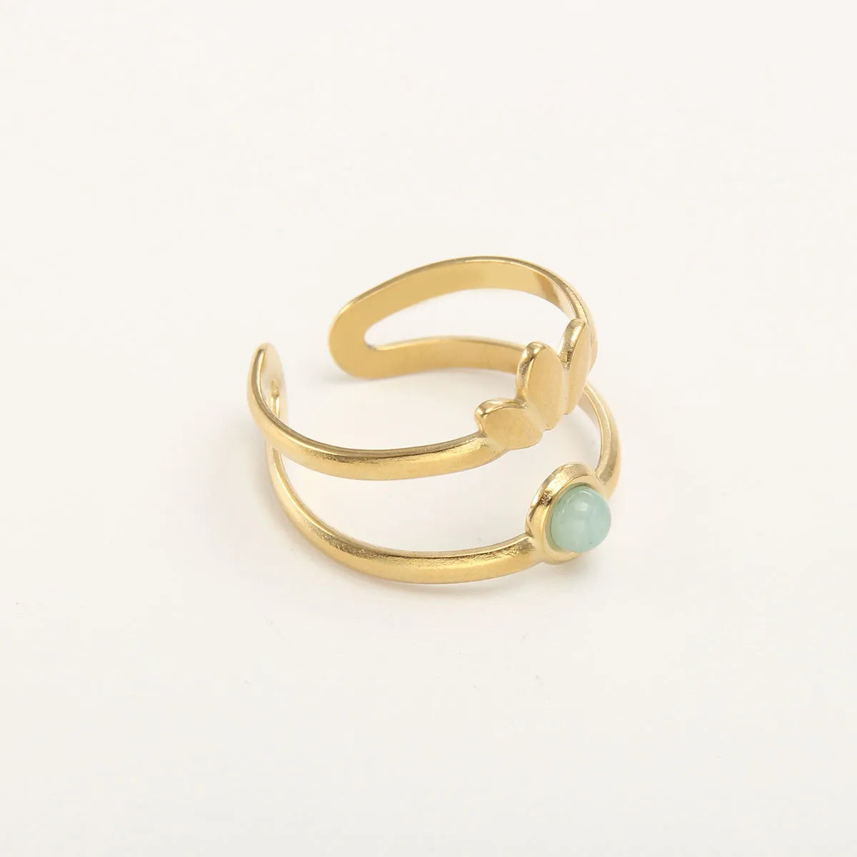 Wholesale Jewelry Simple Style Solid Color 304 Stainless Steel Natural Stone 18K Gold Plated Plating Inlay Open Ring