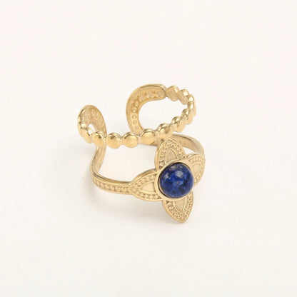 Wholesale Jewelry Simple Style Solid Color 304 Stainless Steel Natural Stone 18K Gold Plated Plating Inlay Open Ring