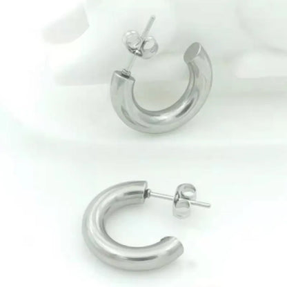 1 Pair Simple Style Solid Color 304 Stainless Steel 18K Gold Plated Hoop Earrings