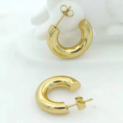 1 Pair Simple Style Solid Color 304 Stainless Steel 18K Gold Plated Hoop Earrings