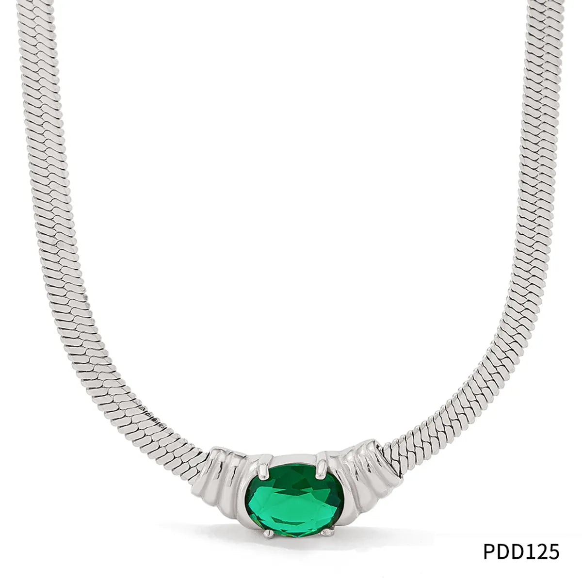 Simple Style Solid Color Stainless Steel Inlay Zircon Necklace