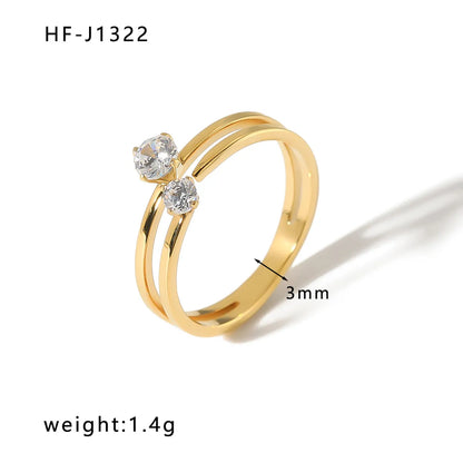 Stainless Steel 18K Gold Plated Simple Style Inlay Solid Color Zircon Rings