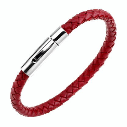 Simple Style Solid Color Stainless Steel Leather Knitting Women'S Wristband