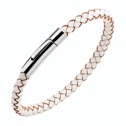 Simple Style Solid Color Stainless Steel Leather Knitting Women'S Wristband