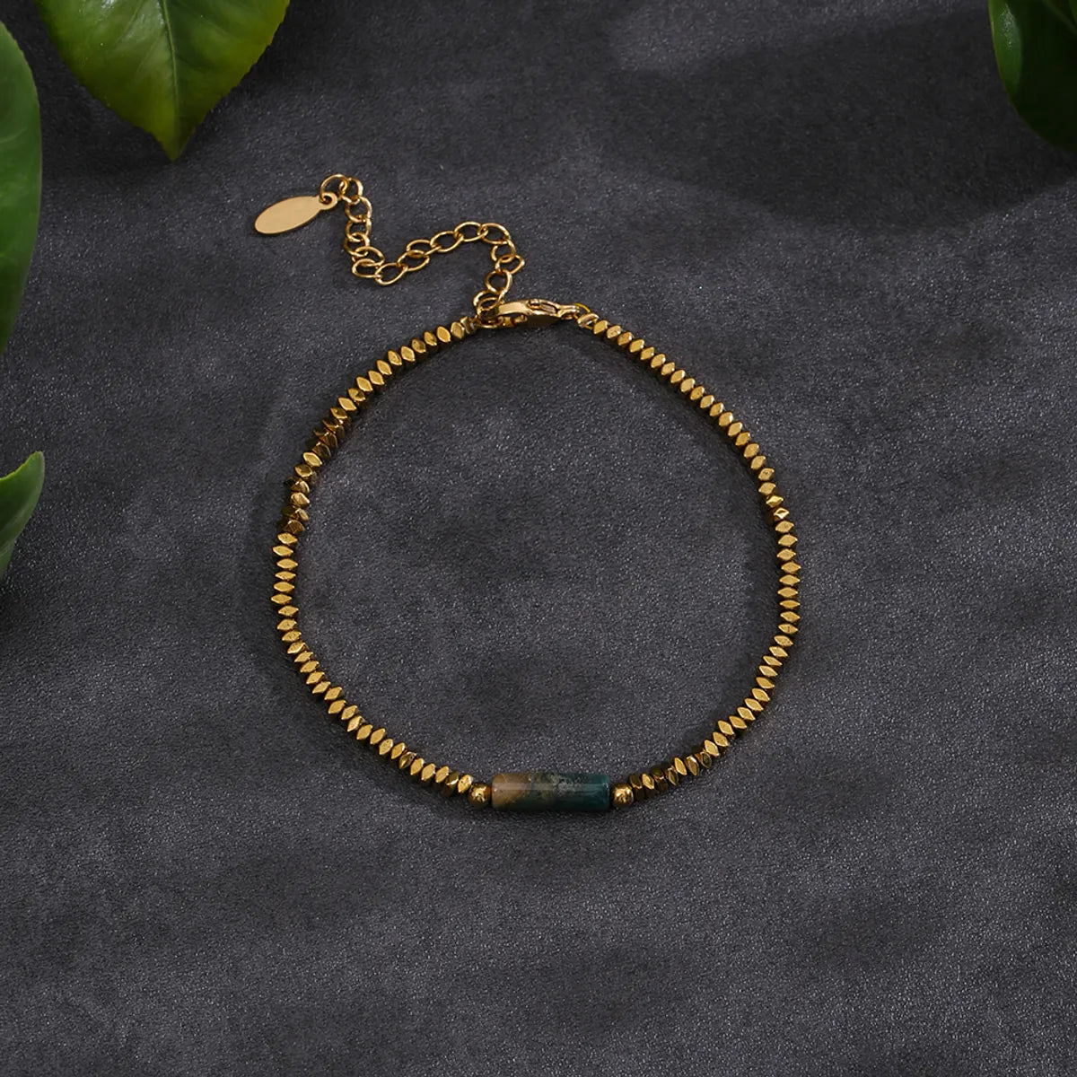 Simple Style Solid Color Stainless Steel Natural Stone Beaded Handmade Plating 18k Gold Plated Bracelets