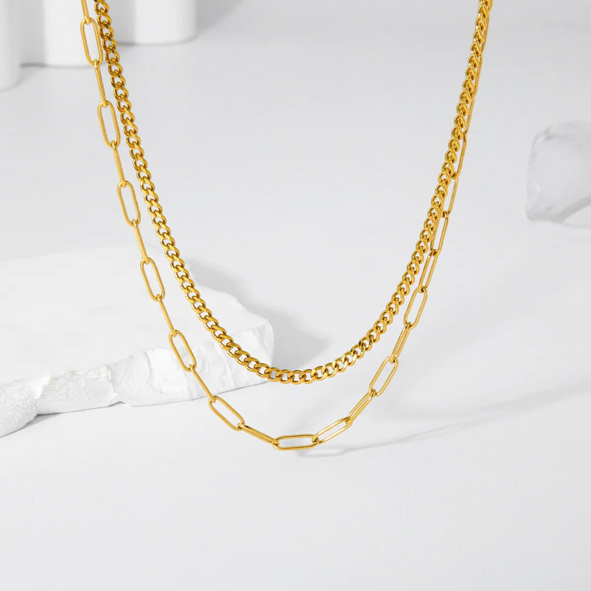 Simple Style Solid Color Stainless Steel Plating 18k Gold Plated Layered Necklaces