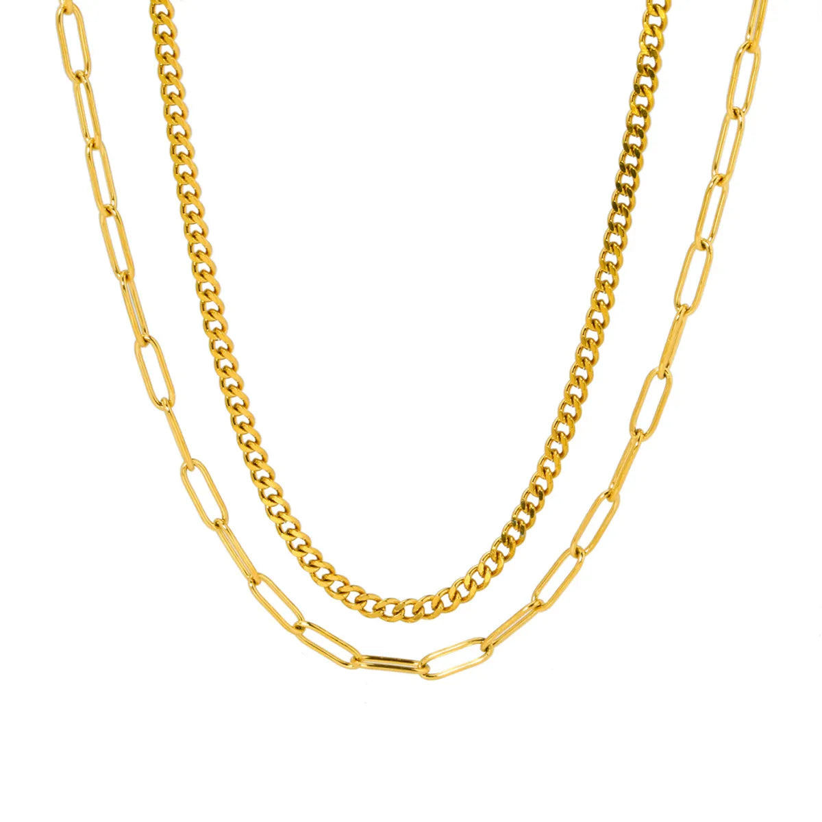 Simple Style Solid Color Stainless Steel Plating 18k Gold Plated Layered Necklaces