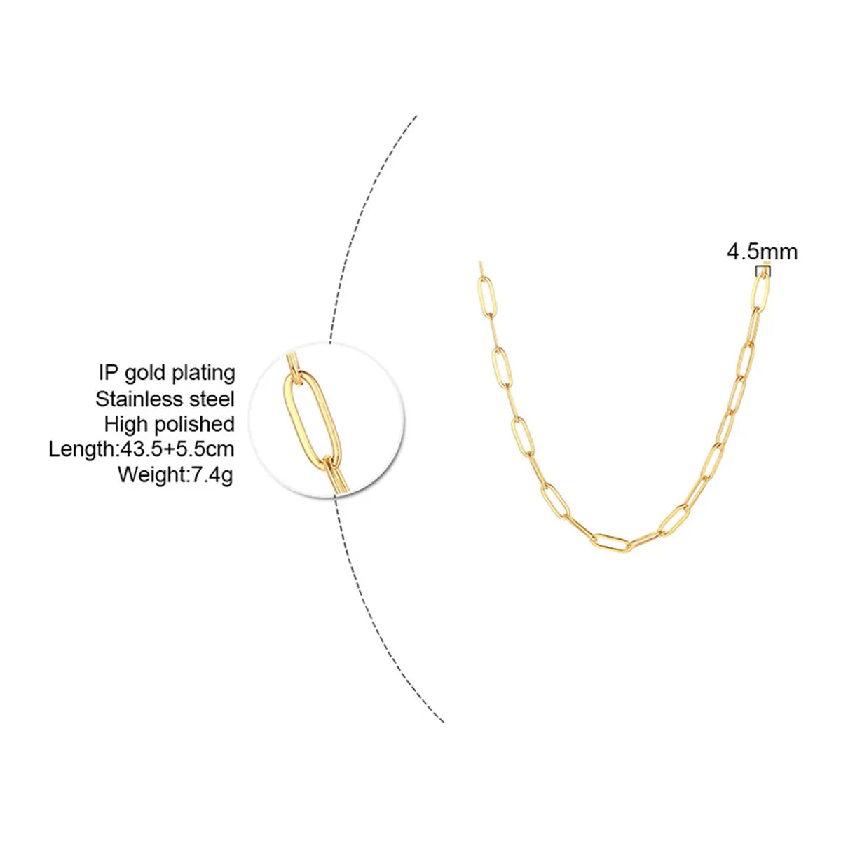 201 Stainless Steel 18K Gold Plated Simple Style Plating Solid Color Necklace