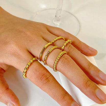 Simple Style Solid Color Stainless Steel Plating 18k Gold Plated Rings