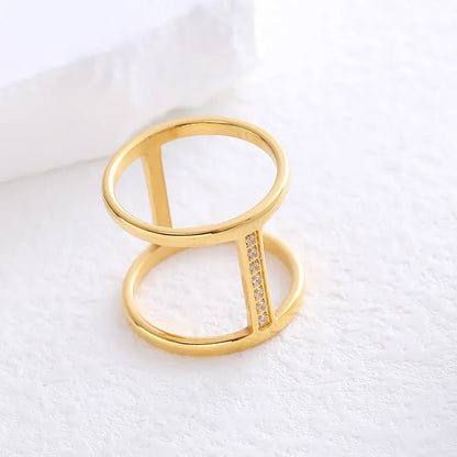 304 Stainless Steel 18K Gold Plated Simple Style Plating Solid Color Artificial Rhinestones Rings