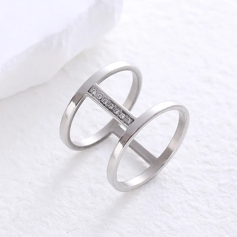 304 Stainless Steel 18K Gold Plated Simple Style Plating Solid Color Artificial Rhinestones Rings