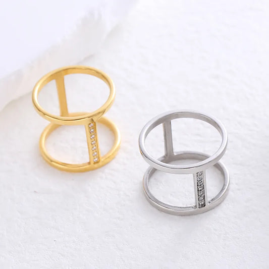 304 Stainless Steel 18K Gold Plated Simple Style Plating Solid Color Artificial Rhinestones Rings