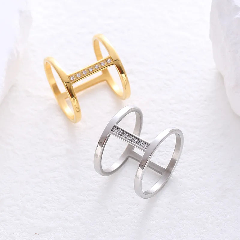 304 Stainless Steel 18K Gold Plated Simple Style Plating Solid Color Artificial Rhinestones Rings