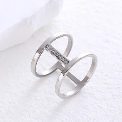 304 Stainless Steel 18K Gold Plated Simple Style Plating Solid Color Artificial Rhinestones Rings