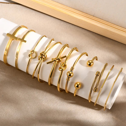 Simple Style Solid Color Stainless Steel Plating Gold Plated Bangle