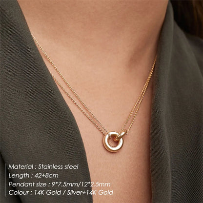 Simple Style Solid Color Stainless Steel Plating Gold Plated Layered Necklaces