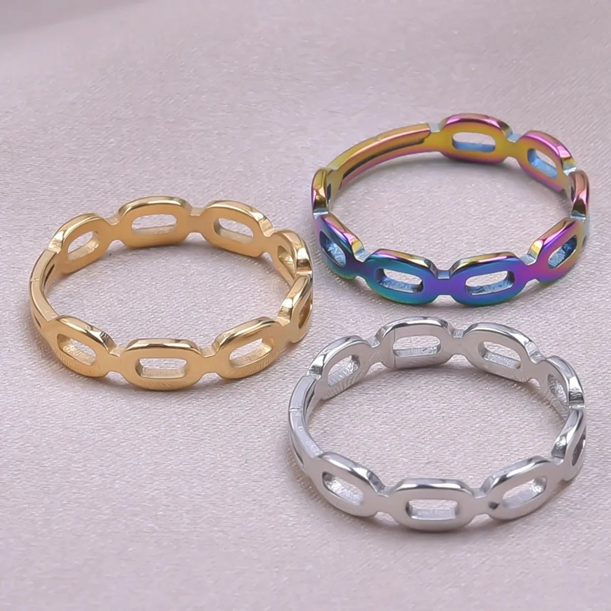 Wholesale Jewelry Simple Style Solid Color 304 Stainless Steel 18K Gold Plated Plating Rings