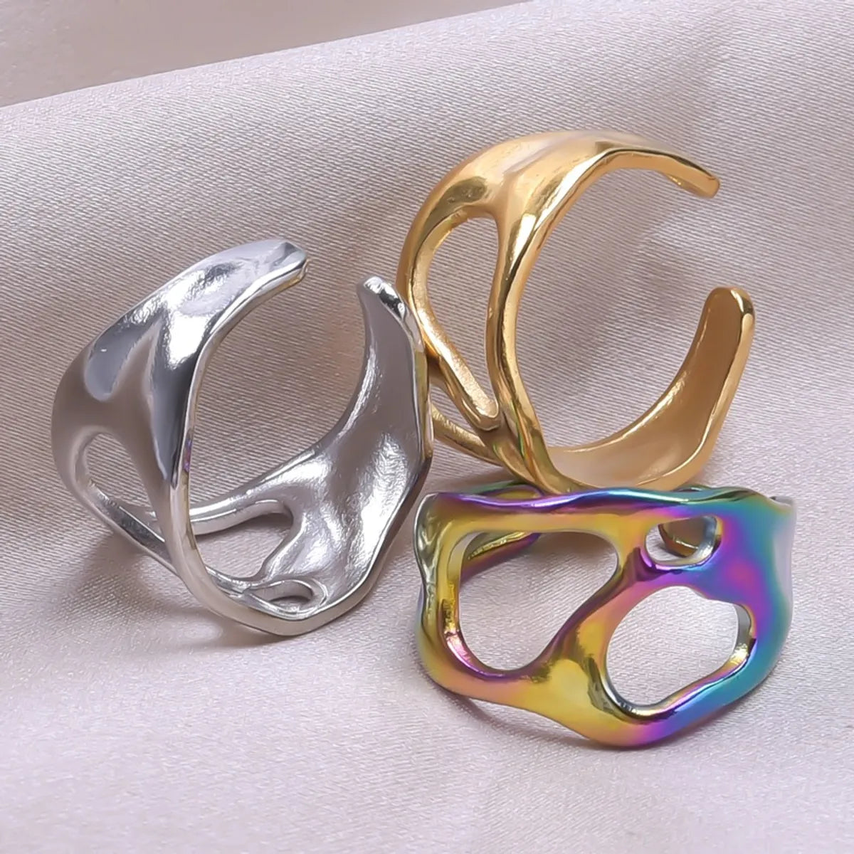 Simple Style Solid Color Stainless Steel Plating Gold Plated Rings