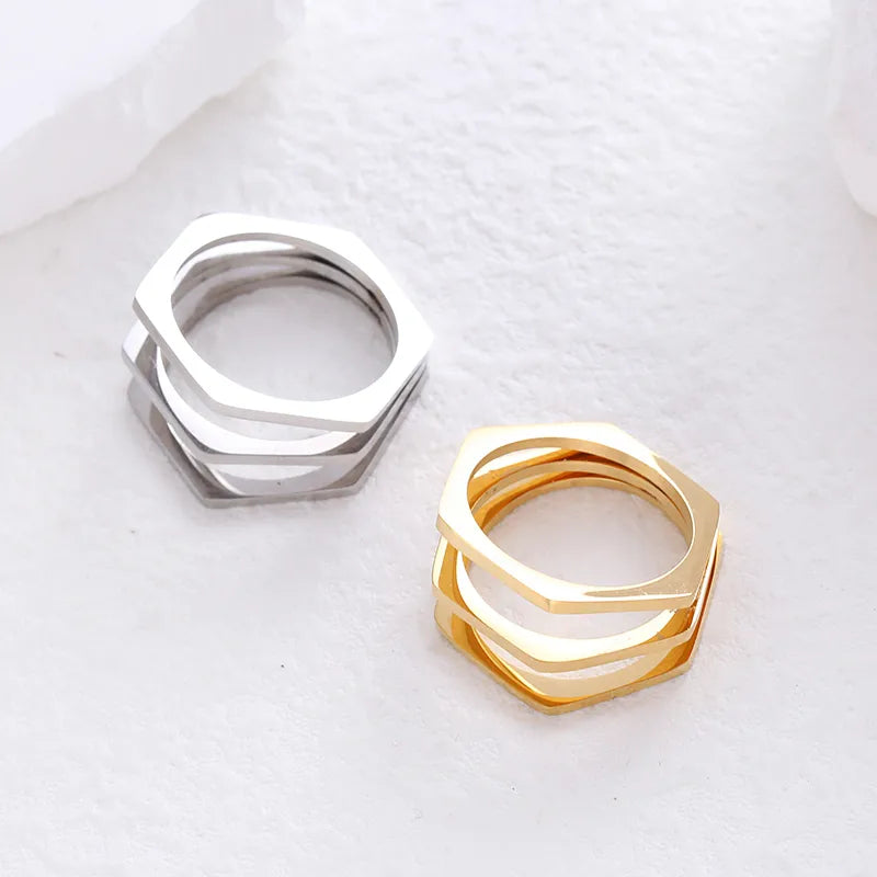 304 Stainless Steel 18K Gold Plated Simple Style Plating Hollow Out Solid Color No Inlaid Rings