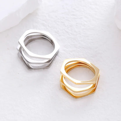 304 Stainless Steel 18K Gold Plated Simple Style Plating Hollow Out Solid Color No Inlaid Rings