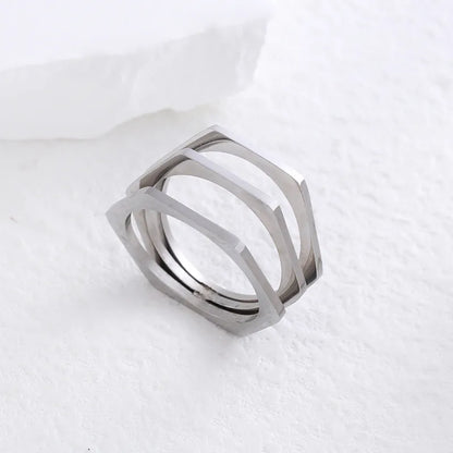 304 Stainless Steel 18K Gold Plated Simple Style Plating Hollow Out Solid Color No Inlaid Rings