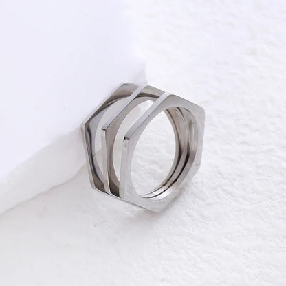 304 Stainless Steel 18K Gold Plated Simple Style Plating Hollow Out Solid Color No Inlaid Rings