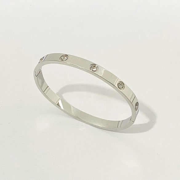 Simple Style Solid Color Stainless Steel Plating Inlay Artificial Gemstones Bangle