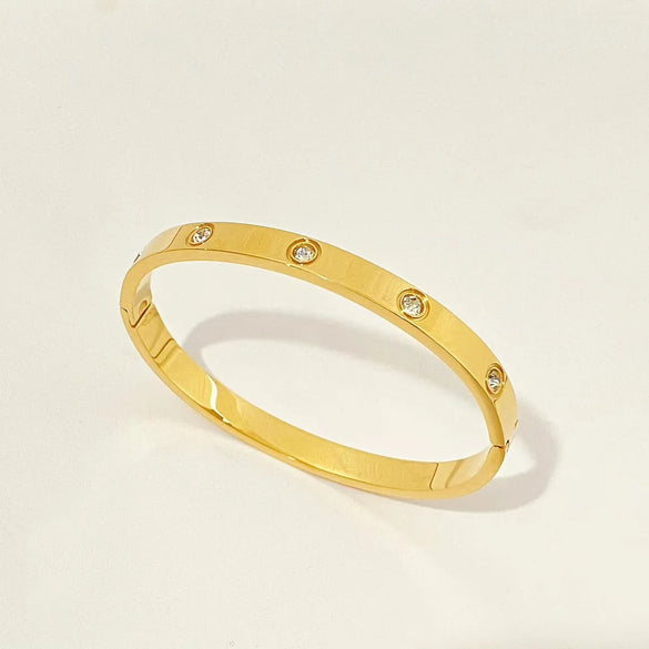 Simple Style Solid Color Stainless Steel Plating Inlay Artificial Gemstones Bangle
