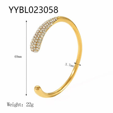 Simple Style Solid Color Stainless Steel Plating Inlay Rhinestones 18k Gold Plated Bangle