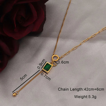 Simple Style Solid Color Stainless Steel Plating Inlay Rhinestones 18k Gold Plated Pendant Necklace